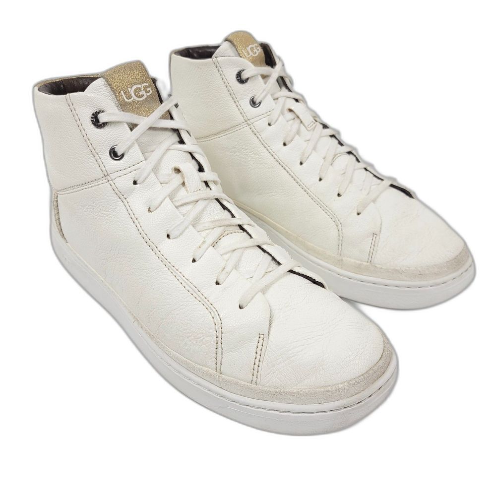 UGG Cali 1106189 Leather SNEAKERS White Gold Shoes Casual High Top Mens 10